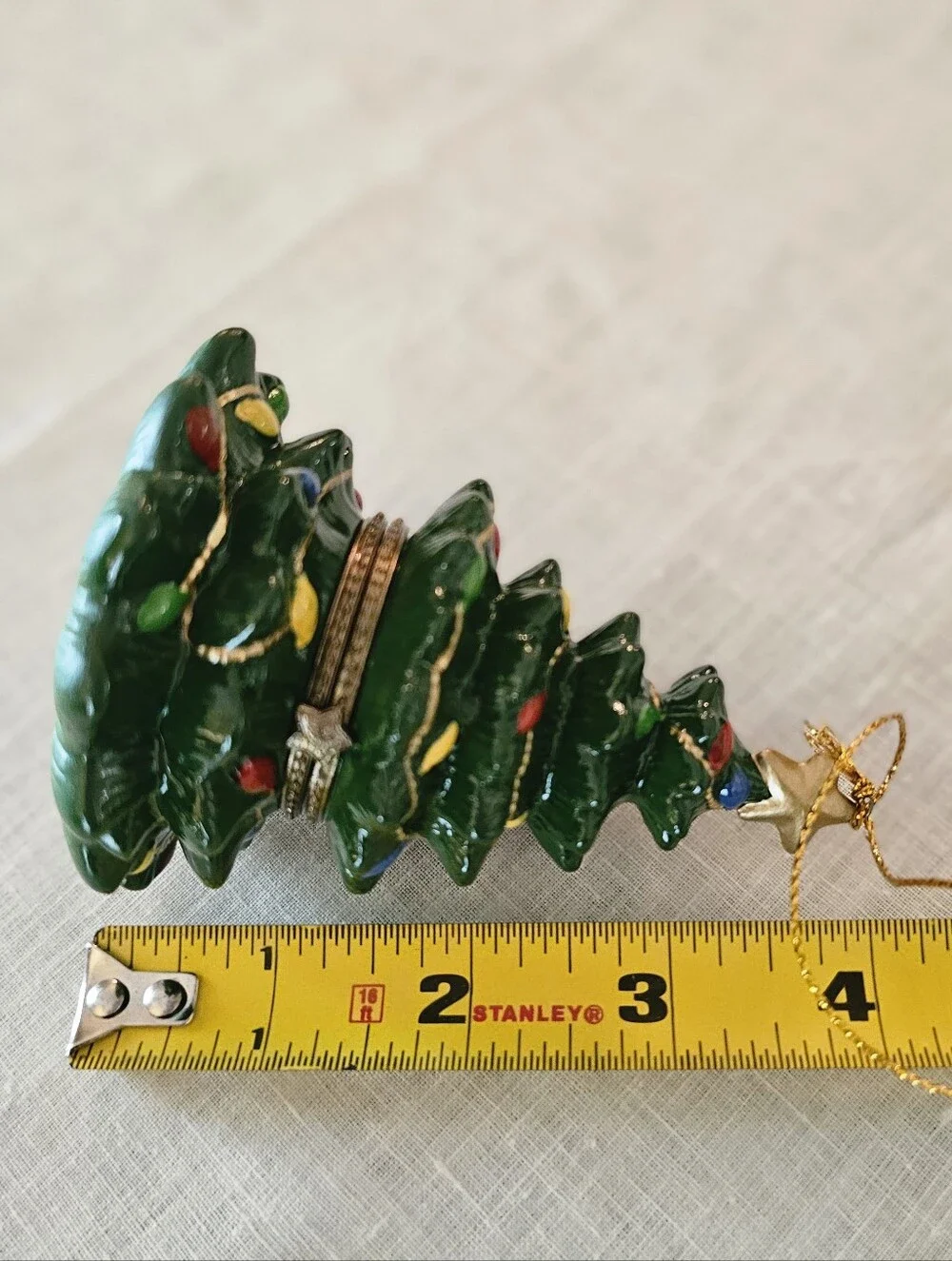 Vintage Christmas Tree Hinged Trinket Box Porcelain Ornament -New In Box